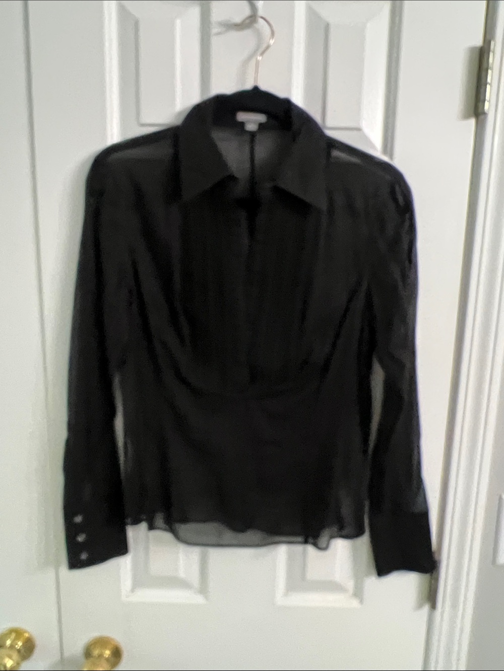 Ann Taylor Black Sheer Collared Button-Cuff Blouse